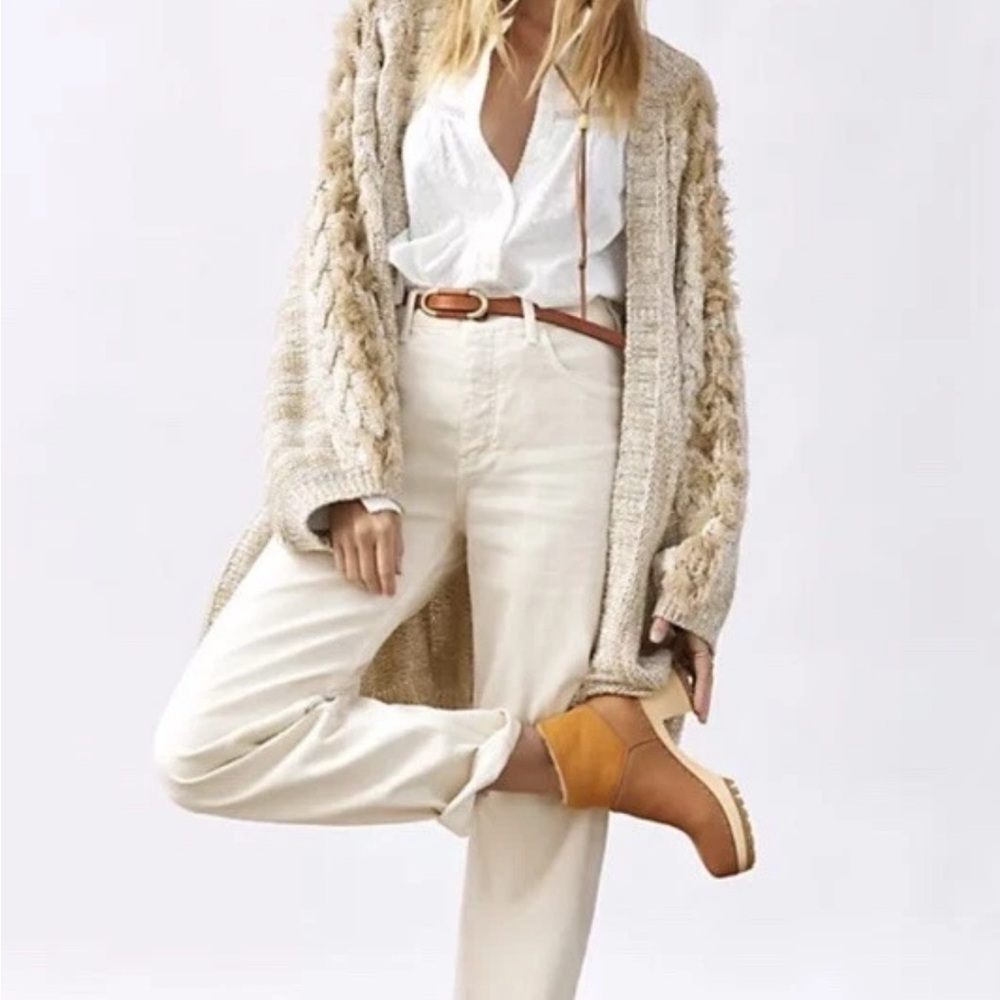 Anthropologie Textured Knit Cardigan in Natural Beige